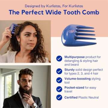 KAZMALEJE Hair Pick - Best Detangling Tool for Curly Hair, Eco-Friendly & Portable