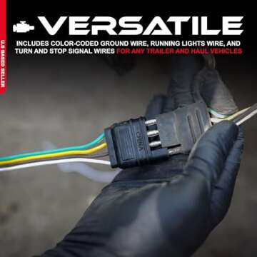 ABN Trailer Wire Extension, 8ft, 4-Way 4-Pin Plug Flat 20 Gauge – Hitch Light Trailer Wiring Harness Extender