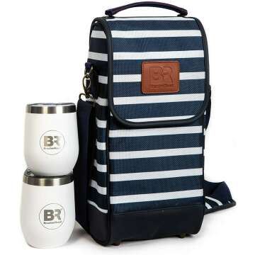 Nautical Insulated Wine Carrier with Glasses - Blue