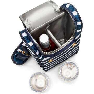 Nautical Insulated Wine Carrier with Glasses - Blue