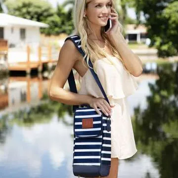 Nautical Insulated Wine Carrier with Glasses - Blue