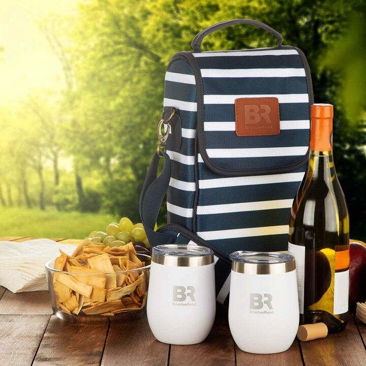 Nautical Insulated Wine Carrier with Glasses - Blue