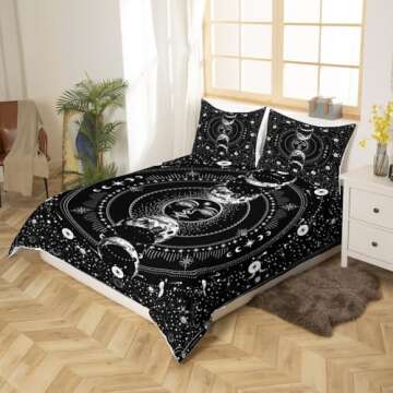Manfei Sun Moon Comforter Cover Set Stars Space Psychedelic Duvet Cover Black and White Bedding Set ...