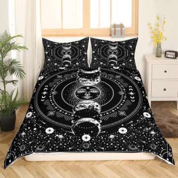 Manfei Sun Moon Comforter Cover Set Stars Space Psychedelic Duvet Cover Black and White Bedding Set 3pcs for Kids Boys Teens Microfiber Bedspread Cover with 2 Pillow Cases(No Comforter) Queen Size