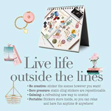 Sticker & Chill Sticker Book for Adults – 700+ Repositionable Colorful Stickers Create Designs on 10 Spiral Bound Scene Pages – Easy, Fun & Stress Relieving Relaxation Activity – Living Large Series