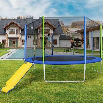 Merax 14FT Trampoline with Slide, with Ladder and Wind Stakes, Outdoor Trampoline with Safety Enclosure Net, ASTM Approval - Recreational Trampoline for Kids and Adult