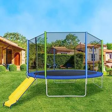 Merax 14FT Trampoline with Slide, with Ladder and Wind Stakes, Outdoor Trampoline with Safety Enclosure Net, ASTM Approval - Recreational Trampoline for Kids and Adult