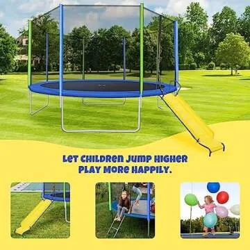 Merax 14FT Trampoline with Slide, with Ladder and Wind Stakes, Outdoor Trampoline with Safety Enclosure Net, ASTM Approval - Recreational Trampoline for Kids and Adult