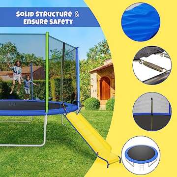 Merax 14FT Trampoline with Slide, with Ladder and Wind Stakes, Outdoor Trampoline with Safety Enclosure Net, ASTM Approval - Recreational Trampoline for Kids and Adult