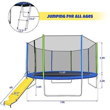 Merax 14FT Trampoline with Slide, with Ladder and Wind Stakes, Outdoor Trampoline with Safety Enclosure Net, ASTM Approval - Recreational Trampoline for Kids and Adult