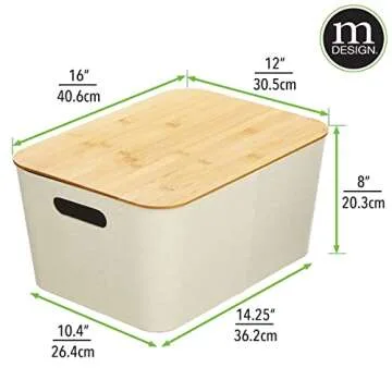 mDesign Cream Fabric Baskets with Bamboo Lid, 2 Pack