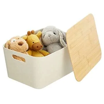 mDesign Cream Fabric Baskets with Bamboo Lid, 2 Pack