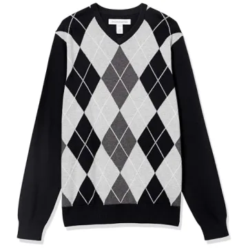 Shop Amazon Essentials Men's V-Neck Sweater in Black Argyle – Big & Tall Sizes