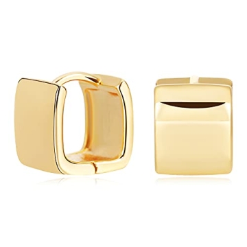 14K Gold Plated Square Huggies Earrings for Women