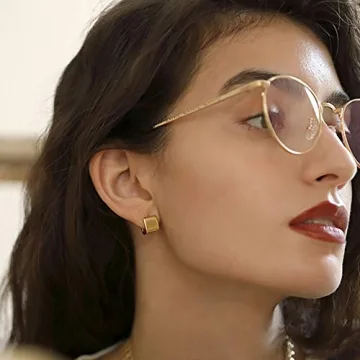 14K Gold Plated Square Huggies Earrings for Women