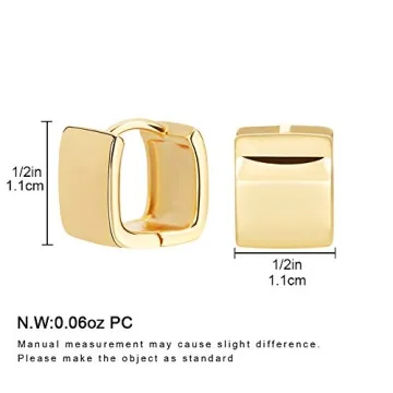 14K Gold Plated Square Huggies Earrings for Women