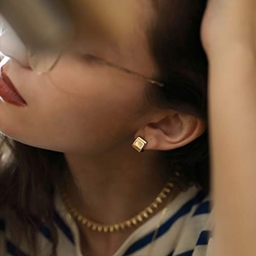 14K Gold Plated Square Huggies Earrings for Women