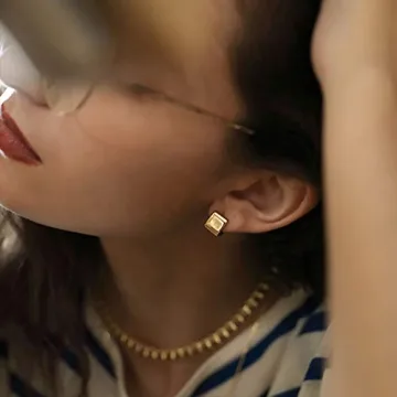 14K Gold Plated Square Huggies Earrings for Women