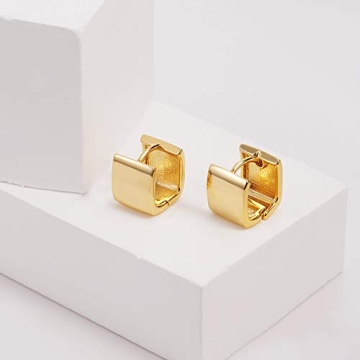 14K Gold Plated Square Huggies Earrings for Women