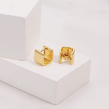 14K Gold Plated Square Huggies Earrings for Women