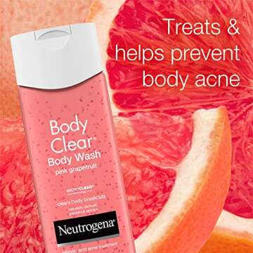 Neutrogena Body Clear Acne Treatment Body Wash with Salicylic Acid Acne Medicine, Pink Grapefruit Body Acne Cleanser to Prevent Breakouts on Back, Chest & Shoulders, 8.5 fl. oz, 3 Pack