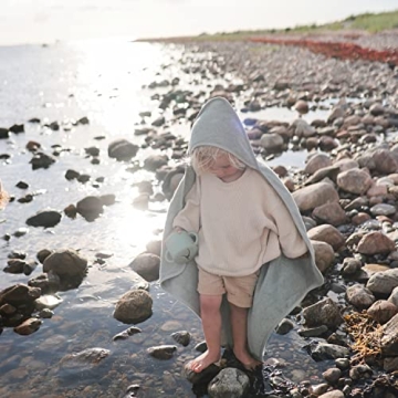 Mushie Baby Hooded Towel in Organic Cotton Sea Mist
