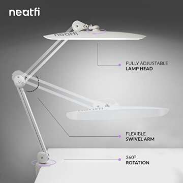 Neatfi XL 2,200 Lumens LED Task Lamp, Super Bright Desk Lamp, Dimmable, Task LED Light for Home, Office, Workbench (with Clamp, White)