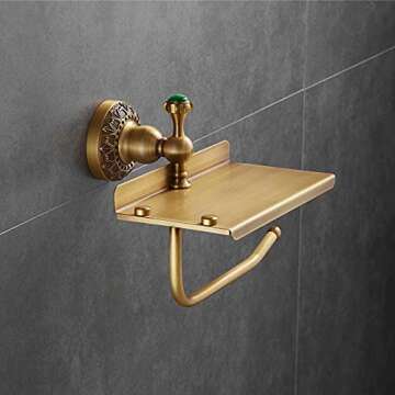 Beelee Brass Toilet Paper Holder with Phone Shelf