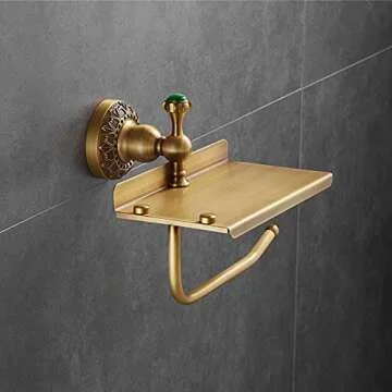 Beelee Brass Toilet Paper Holder with Phone Shelf