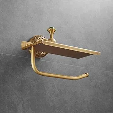Beelee Brass Toilet Paper Holder with Phone Shelf