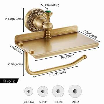 Beelee Brass Toilet Paper Holder with Phone Shelf