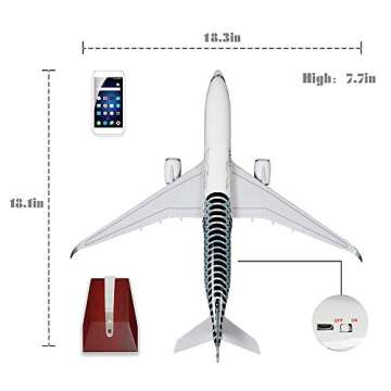24-Hours 18” 1:142 Airplane Model Aisbus 350 XWB Plane Model with LED Light(Touch or Sound Control) for Decoration or Gift