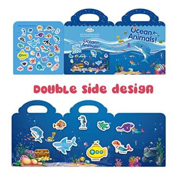 Educational Reusable Sticker Book with Dinosaur, Ocean, and Vehicle Themes for Kids