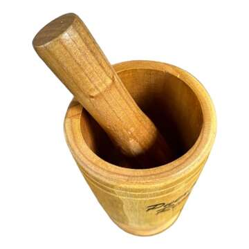 Wooden Mortar Puerto Rico Tall Map With Wood Spoon Set