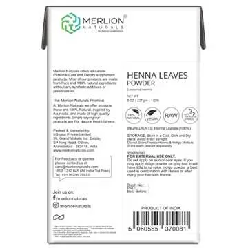 Henna & Indigo Powder by Merlion Naturals | Lawsonia Inermis; Indigofera tinctoria | 100% Pure and Natural | For Natural Hair Color and Conditioning 16 OZ (2 X 8 OZ Each)