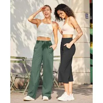 G4Free High Waist Pants for Women Flare Leggings Soft Yoga Workout Pants Tummy Control Sweatpants(Dark Forest Green,M,33")