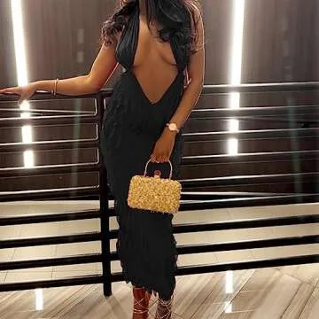 XMHSSFF Sexy Halter Neck Ruffle Fairy Dress Fringe Irregular V Neck Halter Dress 3D Floral Mini Cami Party Dress Clubwear