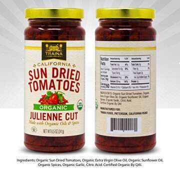 Traina Home Grown Organic Sun Dried Tomatoes - Julienne Cut, Italian Spices, 8.5 Oz 2-pack