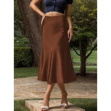 Luxury Satin High Waist Midi Skirt with Ruffle Detail