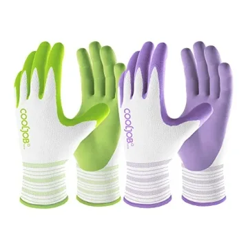 COOLJOB 2 Pairs Gardening Gloves for Women Ladies, Breathable Rubber Coated for Yard Garden, Outdoor...