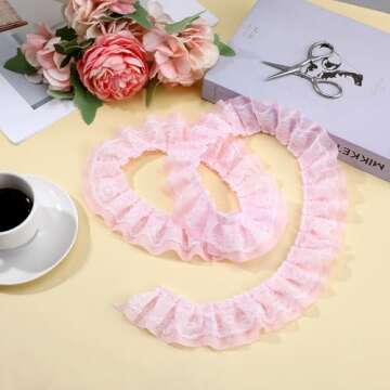 Pink Ruffle Ribbon – 11 Yards of Double-layer Lace Trim