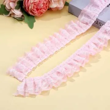 Pink Ruffle Ribbon – 11 Yards of Double-layer Lace Trim