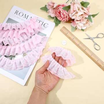 Pink Ruffle Ribbon – 11 Yards of Double-layer Lace Trim