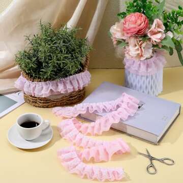 Pink Ruffle Ribbon – 11 Yards of Double-layer Lace Trim