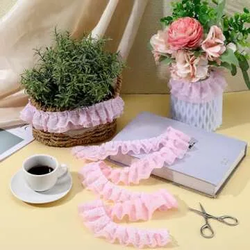 Pink Ruffle Ribbon – 11 Yards of Double-layer Lace Trim