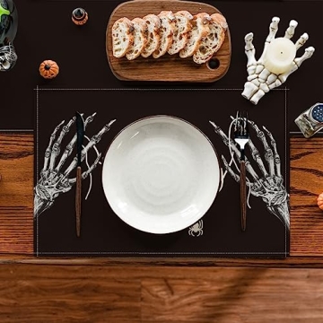 Skeleton Hand Placemats Fall Floral Design for Halloween