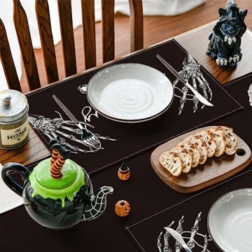 Skeleton Hand Placemats Fall Floral Design for Halloween