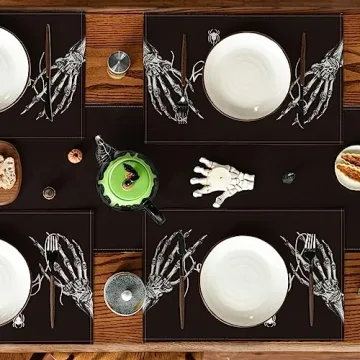 Skeleton Hand Placemats Fall Floral Design for Halloween
