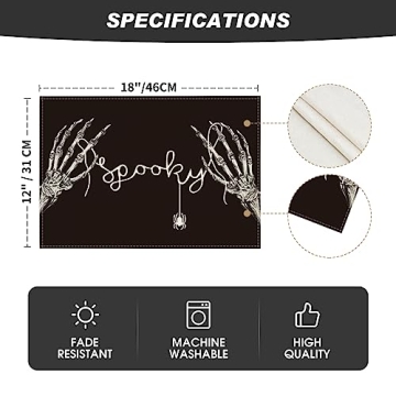 Skeleton Hand Placemats Fall Floral Design for Halloween