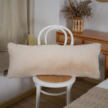 JoraLion Faux Fur Lumbar Pillow Cover 14x36 - Luxurious Ultra Soft Angora Wool for Sophisticated Hom...